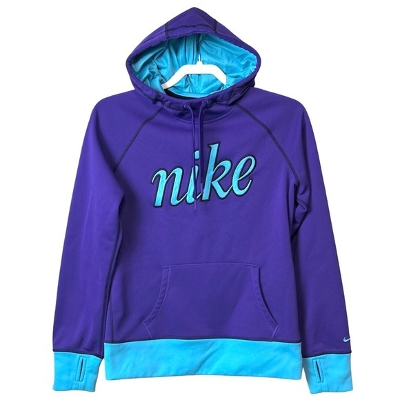 Nike Tops - Nike Women's Purple and Teal Logo Therma Fit Lined Hoodie Sz M